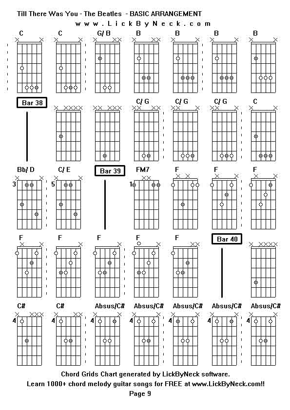 Chord Grids Chart of chord melody fingerstyle guitar song-Till There Was You - The Beatles  - BASIC ARRANGEMENT,generated by LickByNeck software.